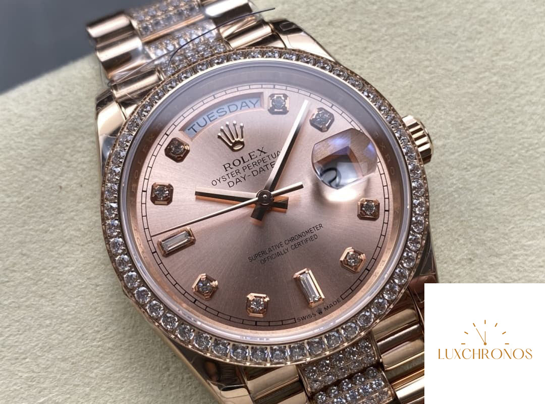 Replica Rolex DayDate m128345rbr-0020 1:1 Best Edition 8+ Factory Rose Gold