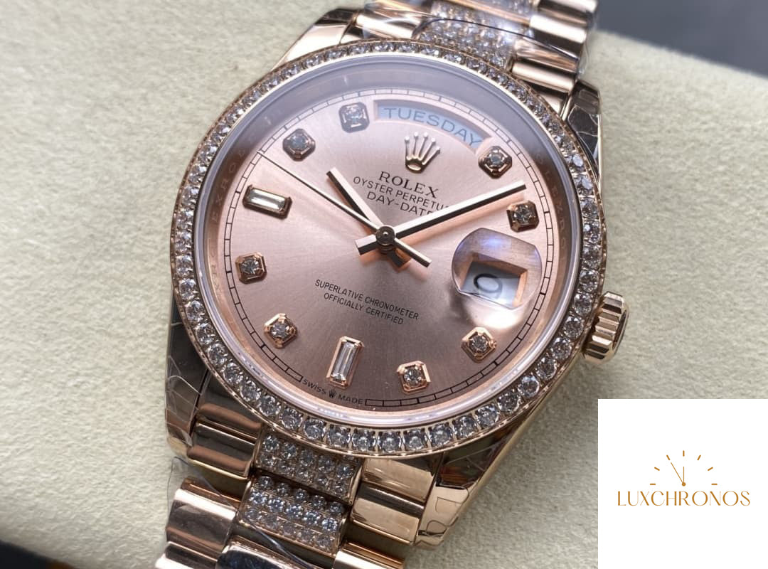 Replica Rolex DayDate m128345rbr-0020 1:1 Best Edition 8+ Factory Rose Gold