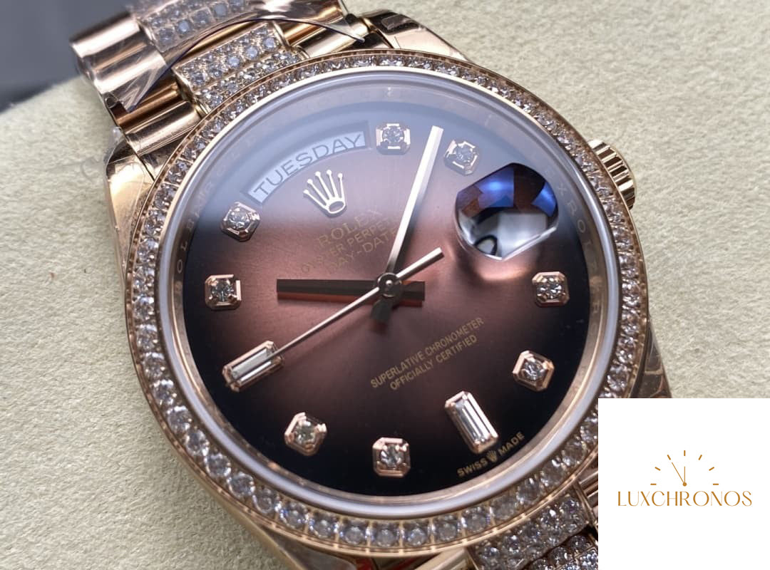 Replica Rolex DayDate m128345rbr-0041 1:1 Best Edition 8+ Factory Diamond Strap