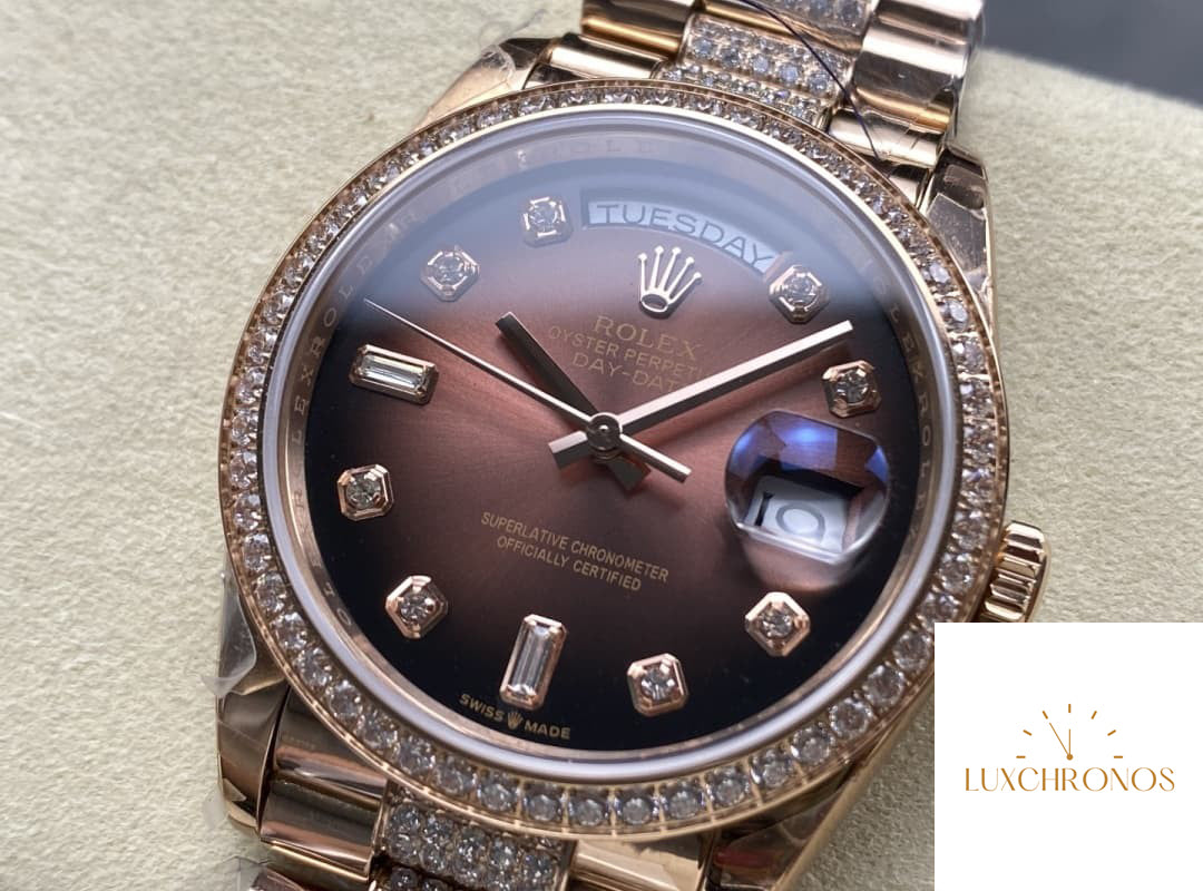 Replica Rolex DayDate m128345rbr-0041 1:1 Best Edition 8+ Factory Diamond Strap