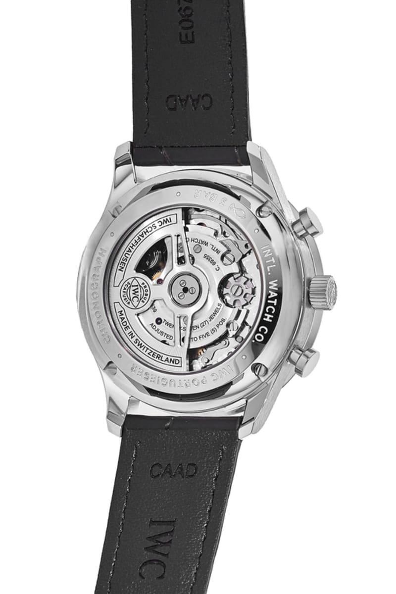 Portugieser Automatic Chronograph Silver Dial Gold Markers Leather Strap Men's Watch