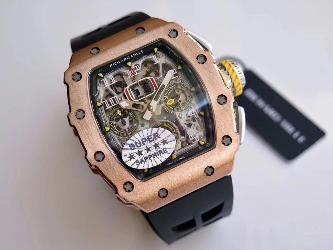 Richard Mille RM11-03 Rose gold 1:1 Best Edition KV KU+ Factory Black Strap