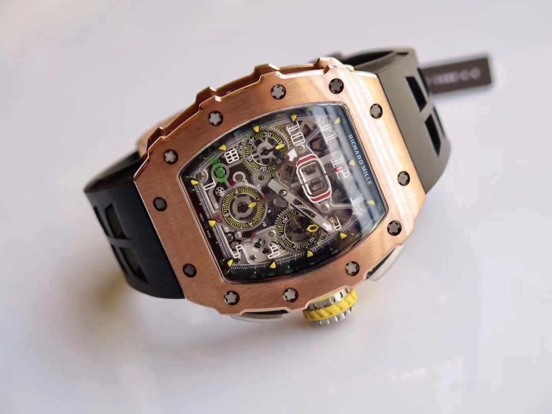 Richard Mille RM11-03 Rose gold 1:1 Best Edition KV KU+ Factory Black Strap