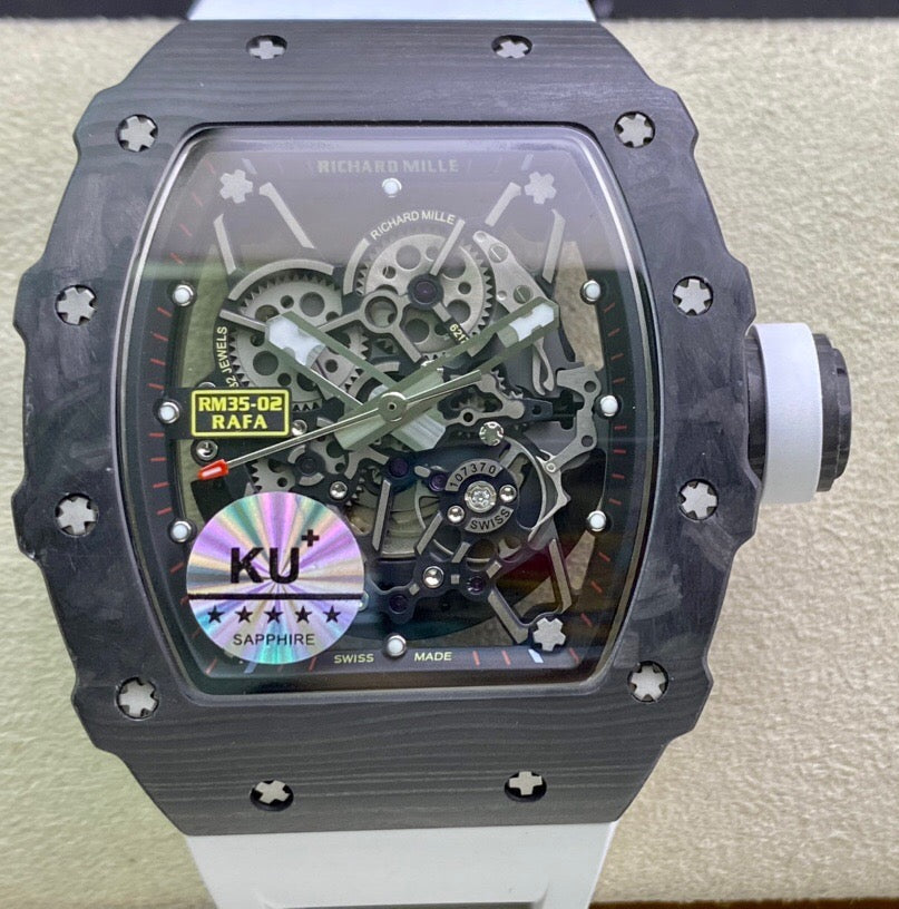 Richard Mille RM035-02 1:1 Best Edition KU Factory Carbon Fiber White Strap