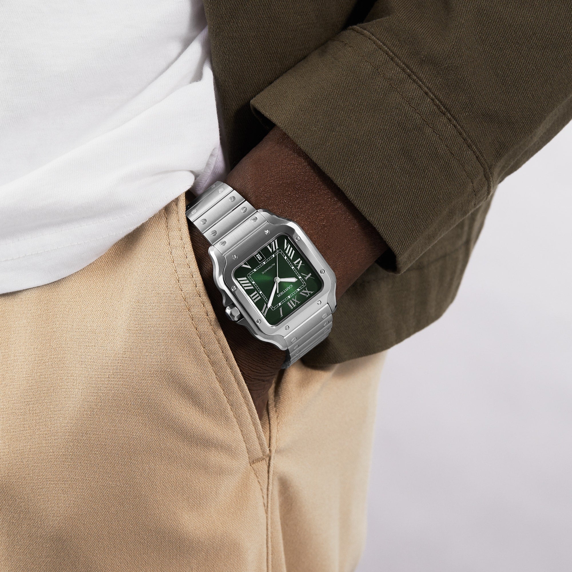 Santos De Cartier Watch, Large Model, Steel, Automatic, Interchangeable Leather Strap WSSA0062