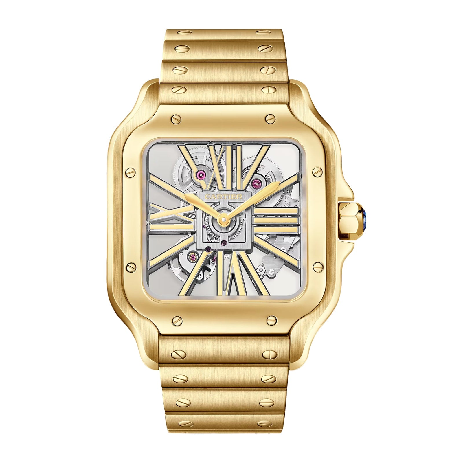 Santos De Cartier Skeleton Watch, Large Model, Mechanical Movement With Manual Winding, Yellow Gold WHSA0042