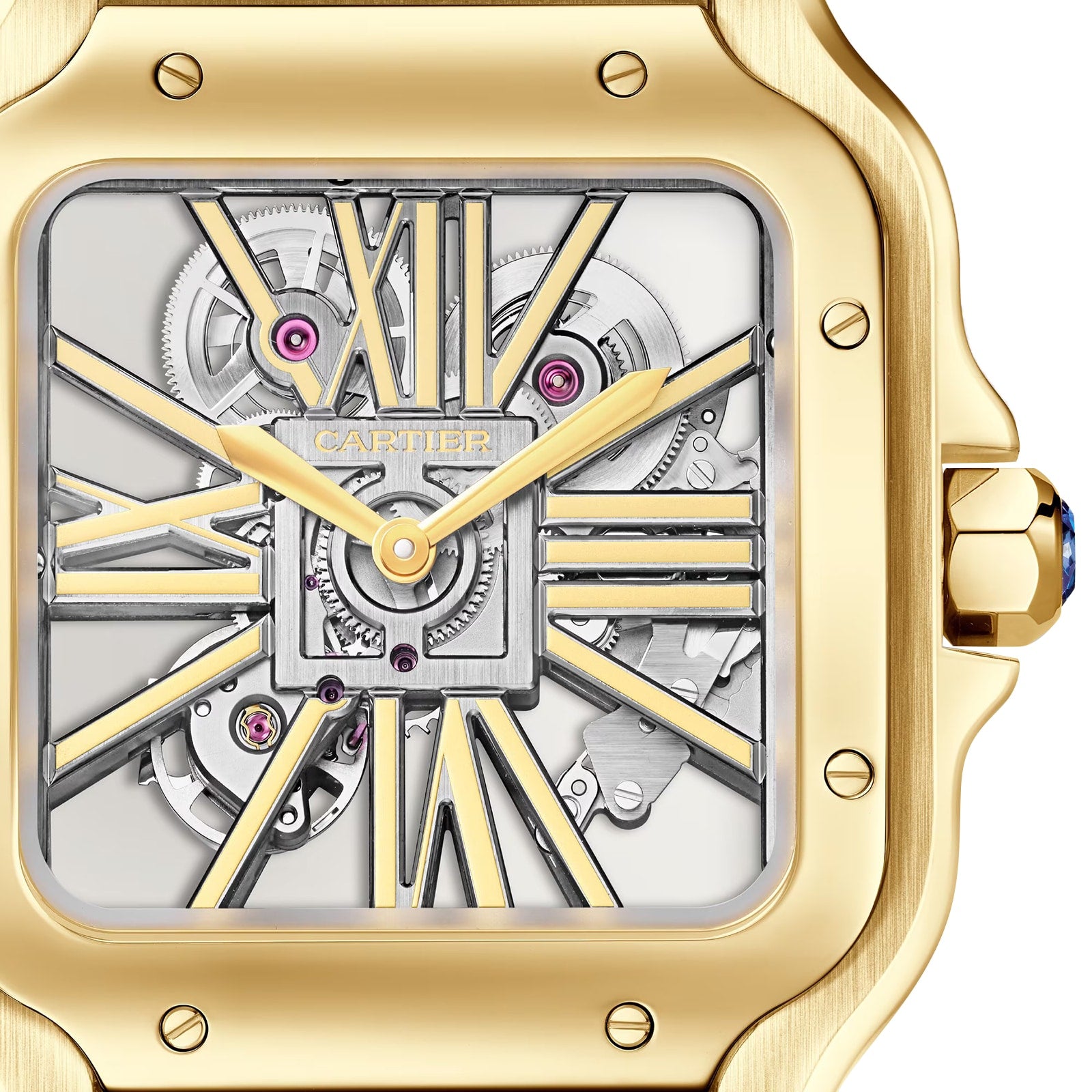 Santos De Cartier Skeleton Watch, Large Model, Mechanical Movement With Manual Winding, Yellow Gold WHSA0042