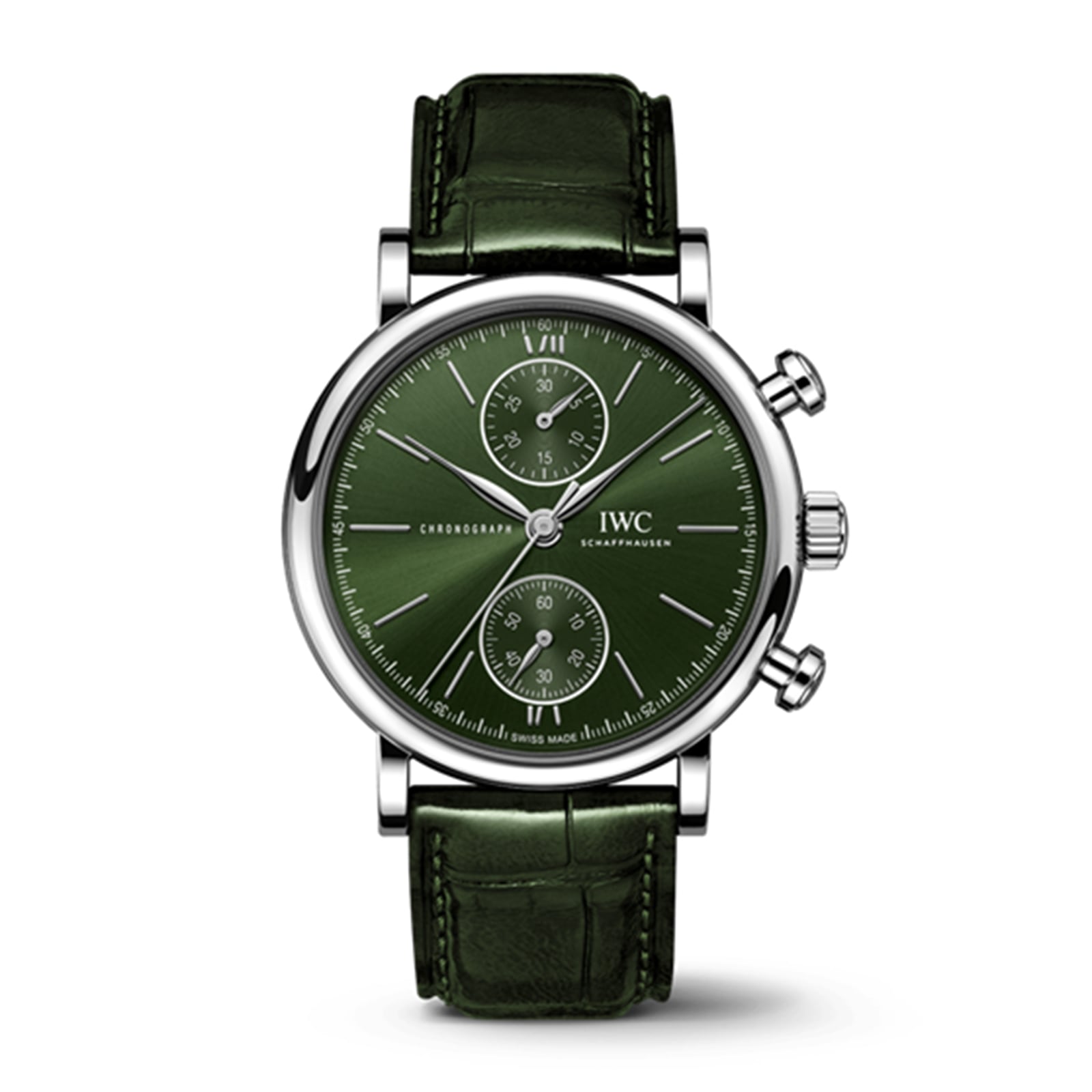 Portofino Chronograph Green Dial Leather Strap Men's Watch