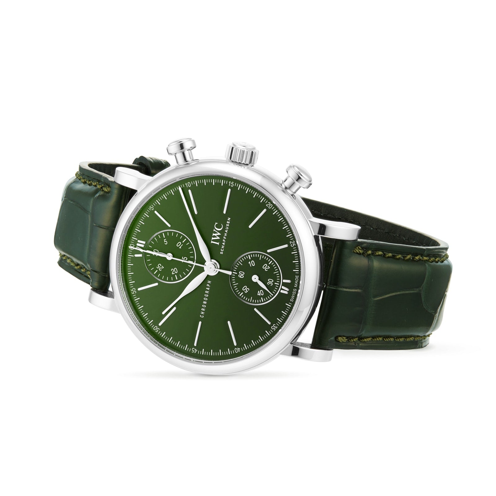 Portofino Chronograph Green Dial Leather Strap Men's Watch