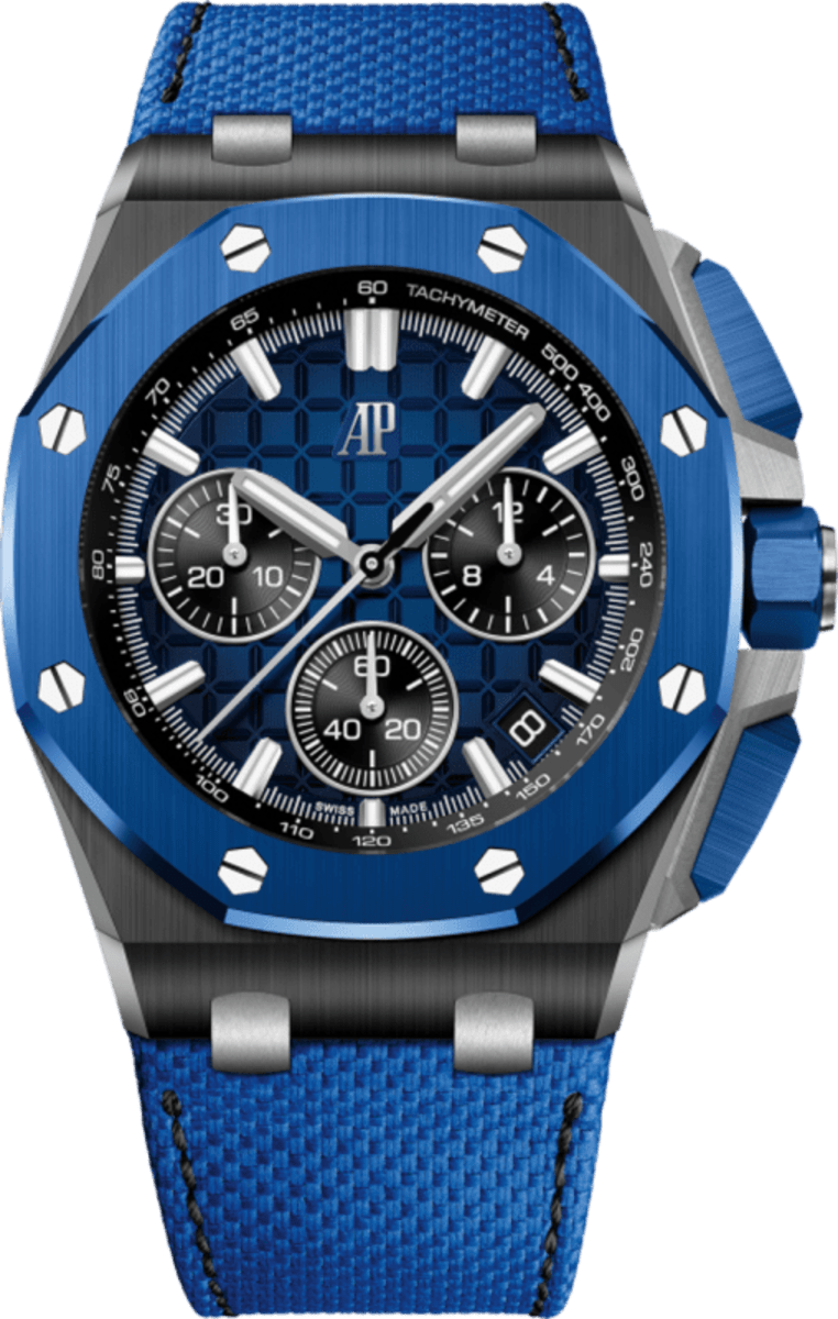 Royal Oak Offshore Automatic Chronograph Smoked Blue Dial Leather Strap Men's Watch