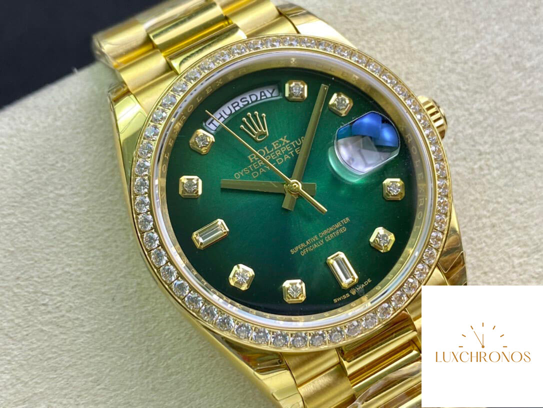 Rolex Day Date M128348RBR-0035 1:1 Best Edition EW Factory Gradient Green Dial 36mm