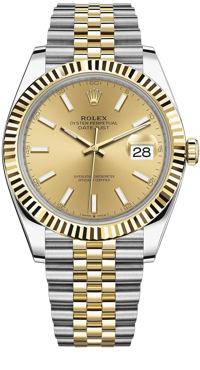 Datejust 41mm Two-Tone Yellow Gold Fluted Bezel Champagne Index Dial Jubilee - 126333