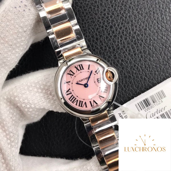 Replica Ballon Bleu De Cartier 28MM 1:1 Best Edition V6 Factory V8 Pink Dial Gold Strap