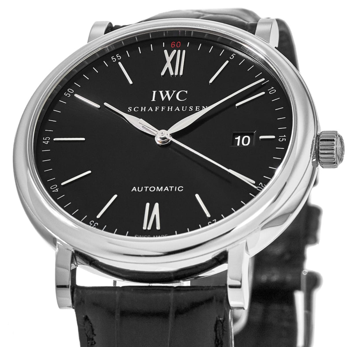 Portofino Automatic Black Dial Leather Strap Men's Watch