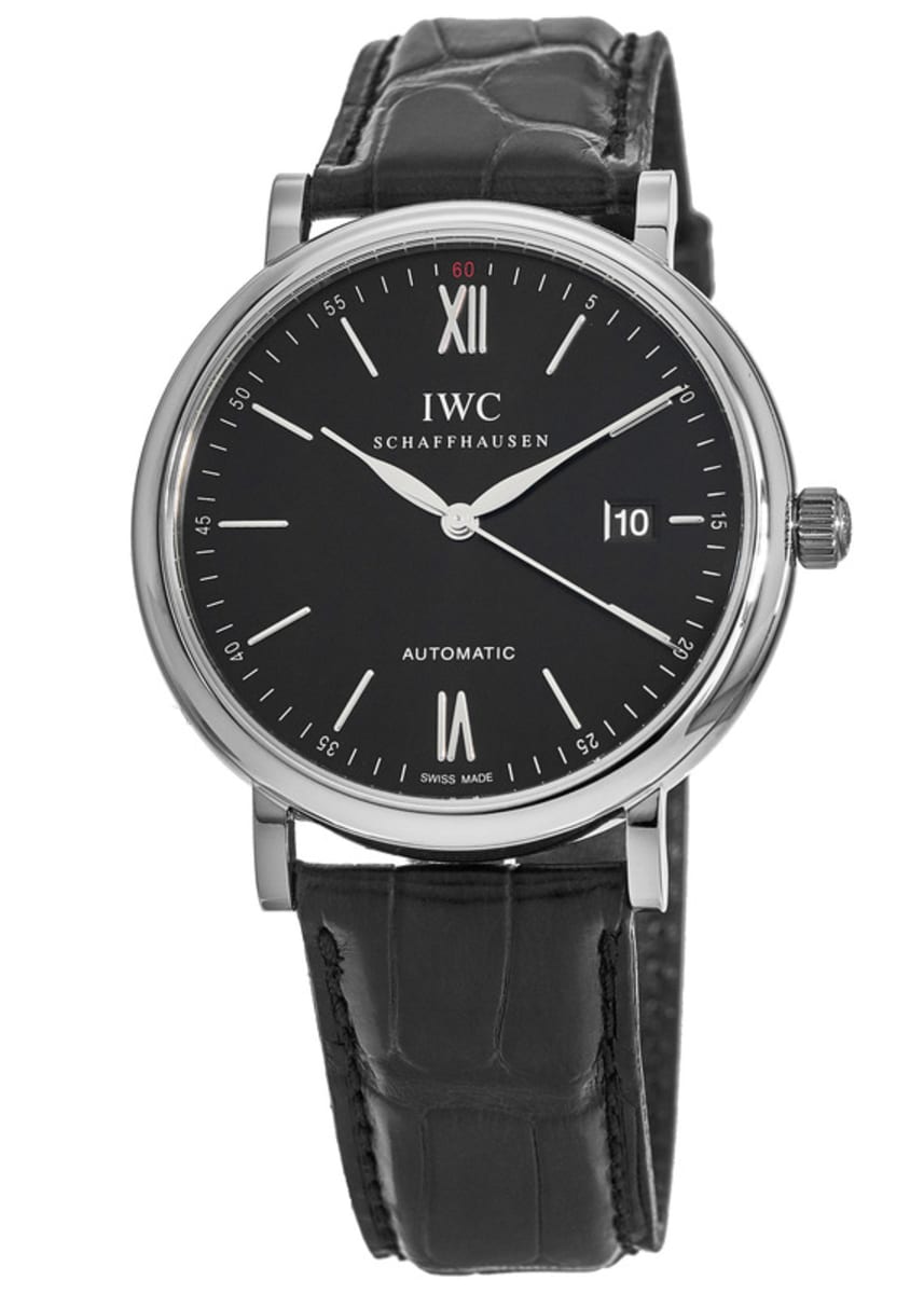 Portofino Automatic Black Dial Leather Strap Men's Watch