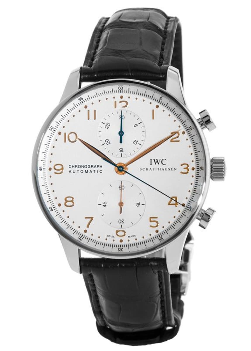 Portugieser Automatic Chronograph Silver Dial Gold Markers Leather Strap Men's Watch