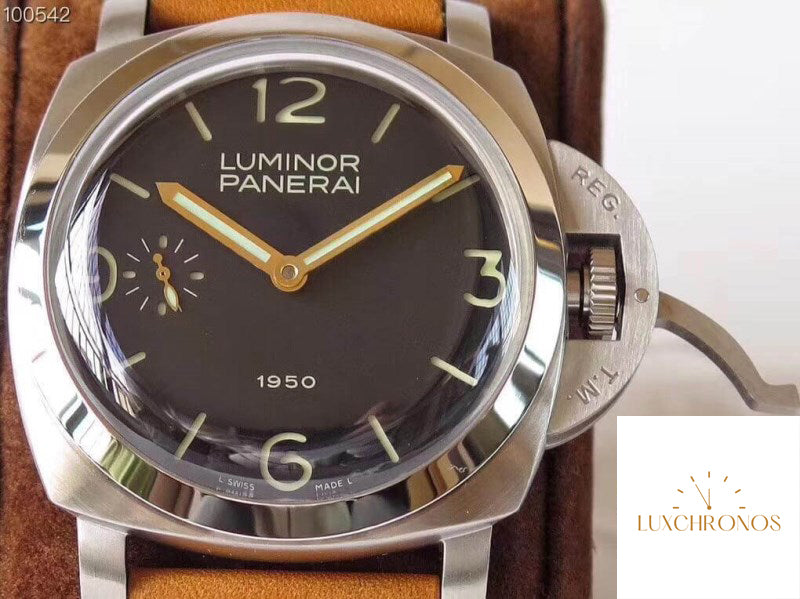 Replica Panerai Luminor 1950 PAM127 ZF Factory 1:1 Best Edition Swiss ETA A6497 Brown Soft Tan Leather Strap