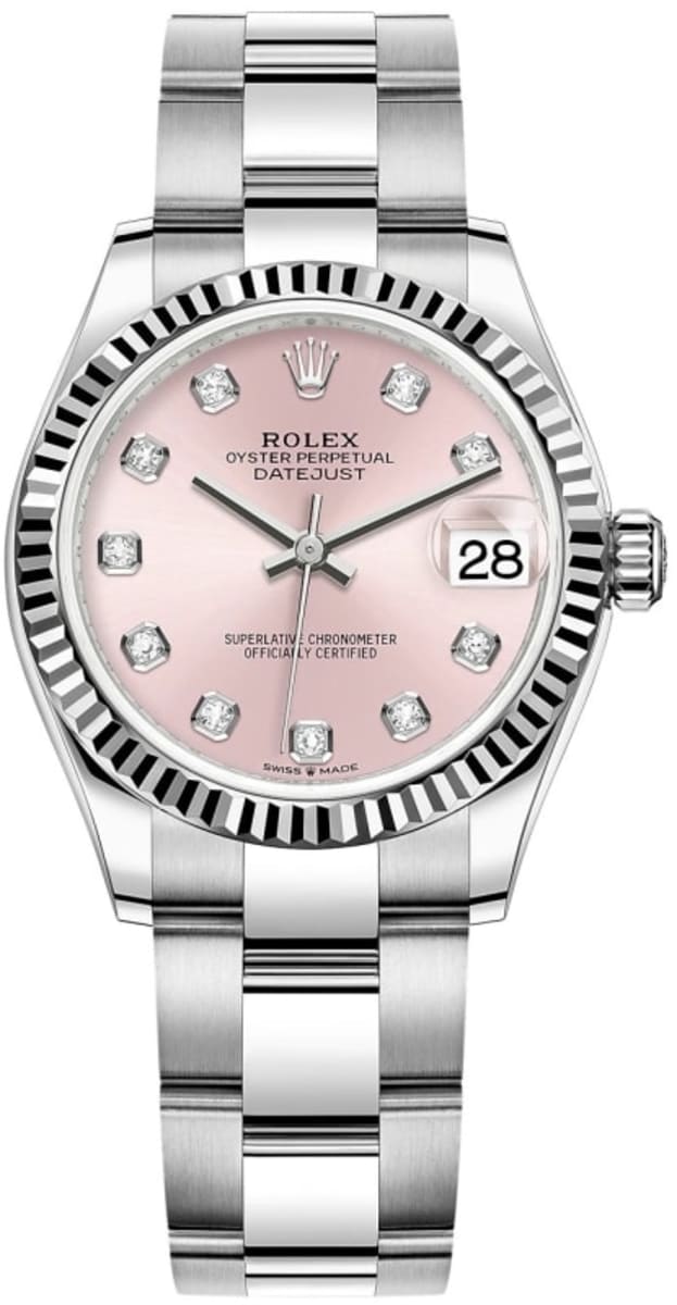 Datejust 31 Stainless Steel and White Gold Pink Diamond Dial Women's Watch