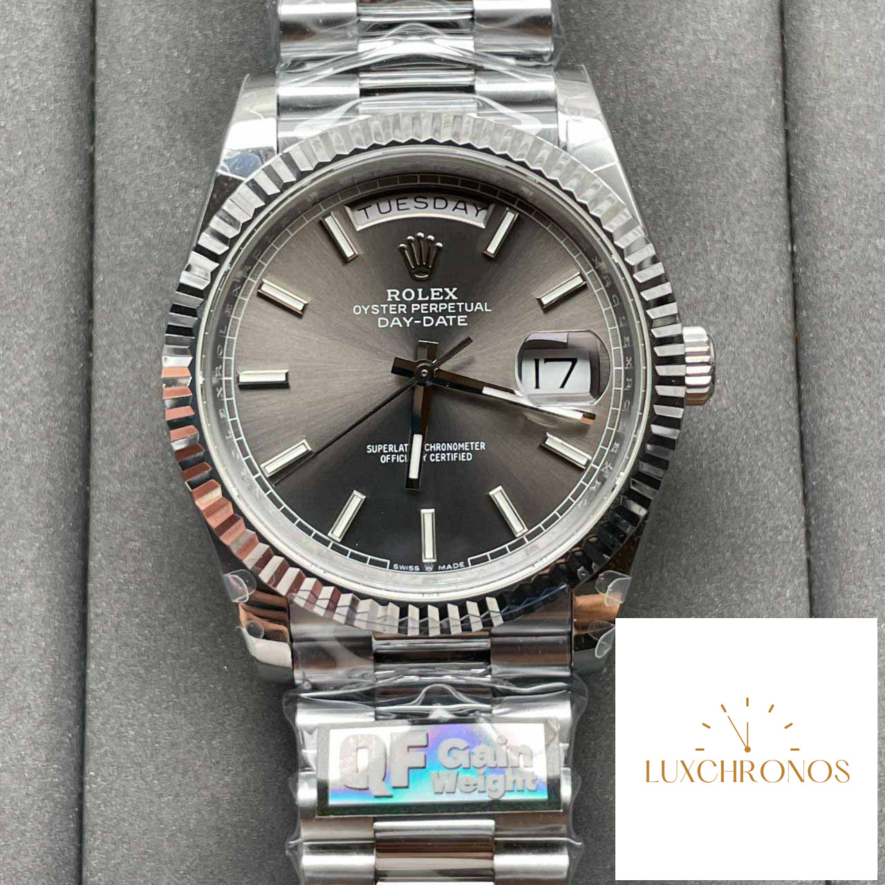 Rolex Day Date M228236-0013 Platinum slate dial Best 1:1 Edition QF Factory 184 gram