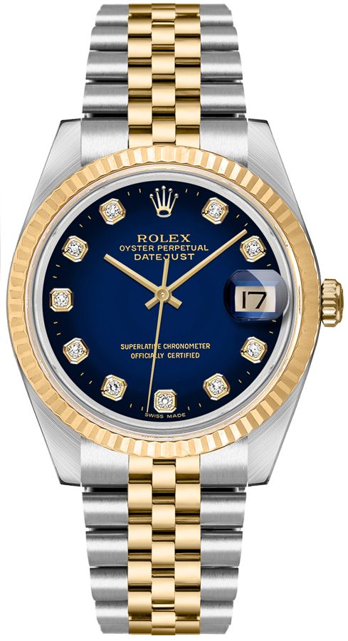 Datejust 36 Blue Dial Gold & Steel Diamond Watch 16233