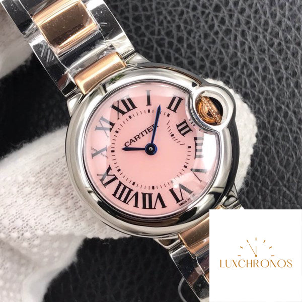 Replica Ballon Bleu De Cartier 28MM 1:1 Best Edition V6 Factory V8 Pink Dial Gold Strap