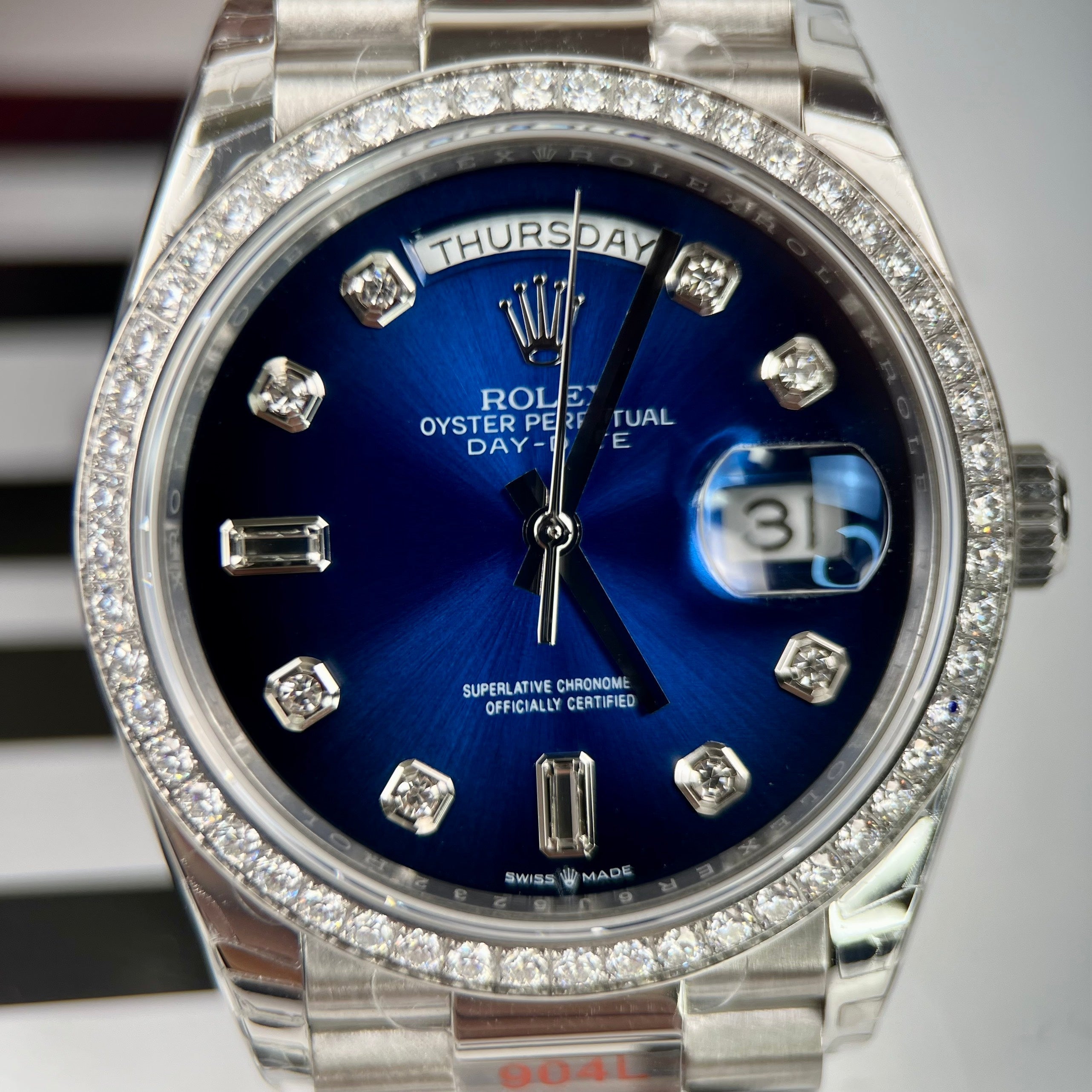 Rolex Day Date M128349RBR-0016 Stone Bezel 1:1 Best Edition EW Factory Blue Dial 36mm