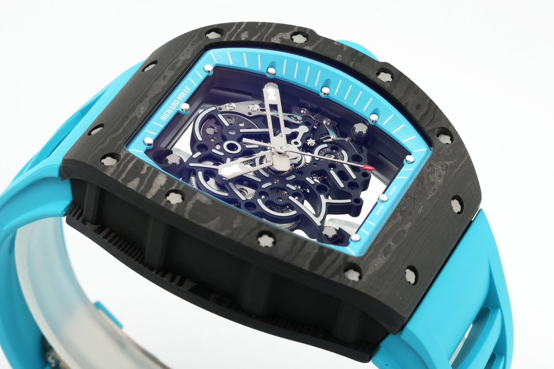 RICHARD MILLE RM055 ZF 2024 1:1 Best Edition Carbon Fiber Case turquoise Strap