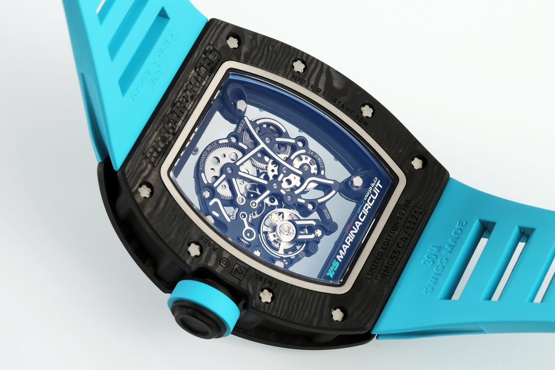 RICHARD MILLE RM055 ZF 2024 1:1 Best Edition Carbon Fiber Case turquoise Strap