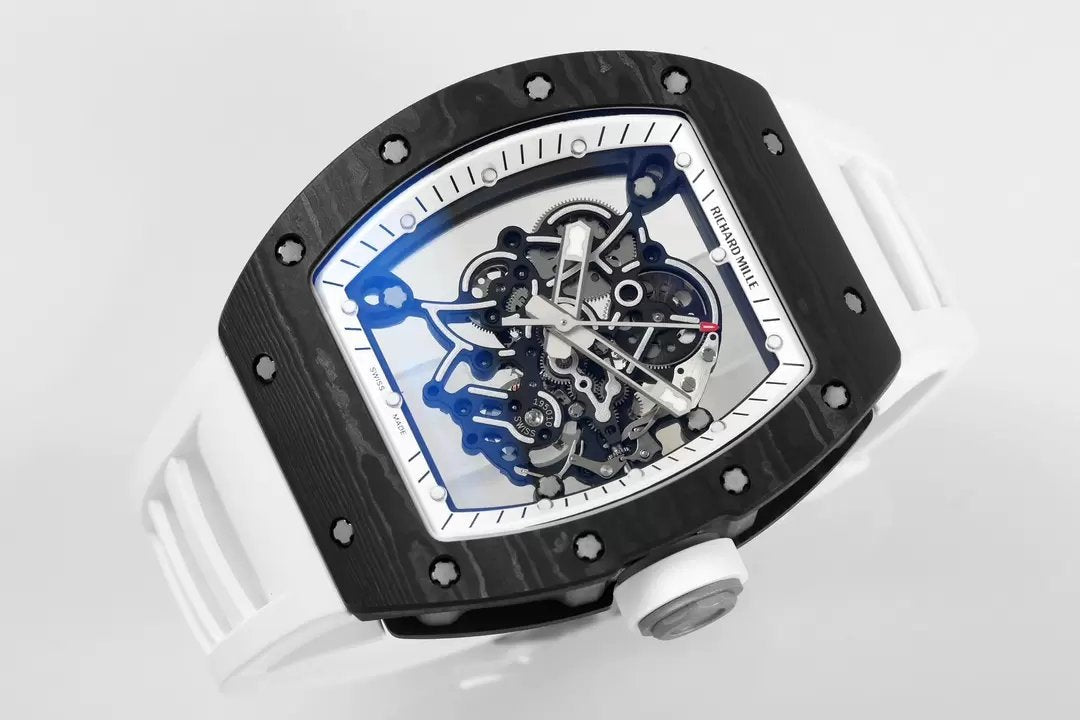 RICHARD MILLE RM055 ZF 2024 1:1 Best Edition Carbon Fiber Case White Strap