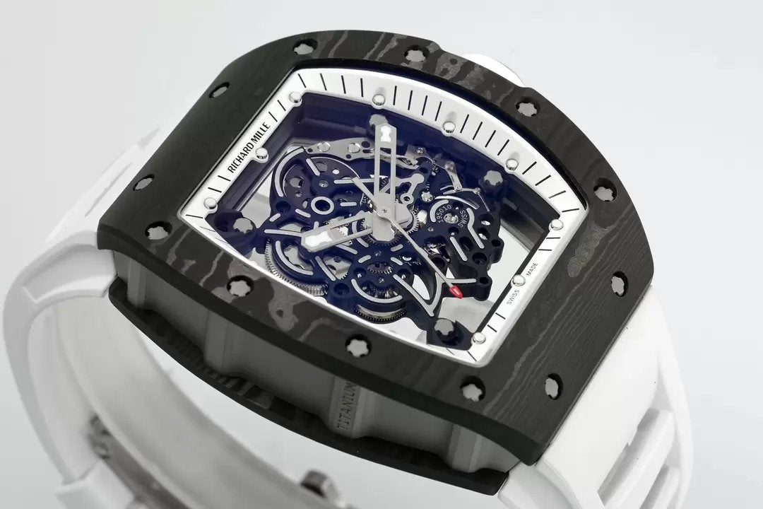 RICHARD MILLE RM055 ZF 2024 1:1 Best Edition Carbon Fiber Case White Strap