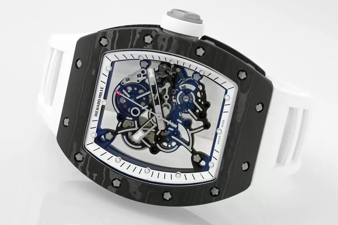 RICHARD MILLE RM055 ZF 2024 1:1 Best Edition Carbon Fiber Case White Strap