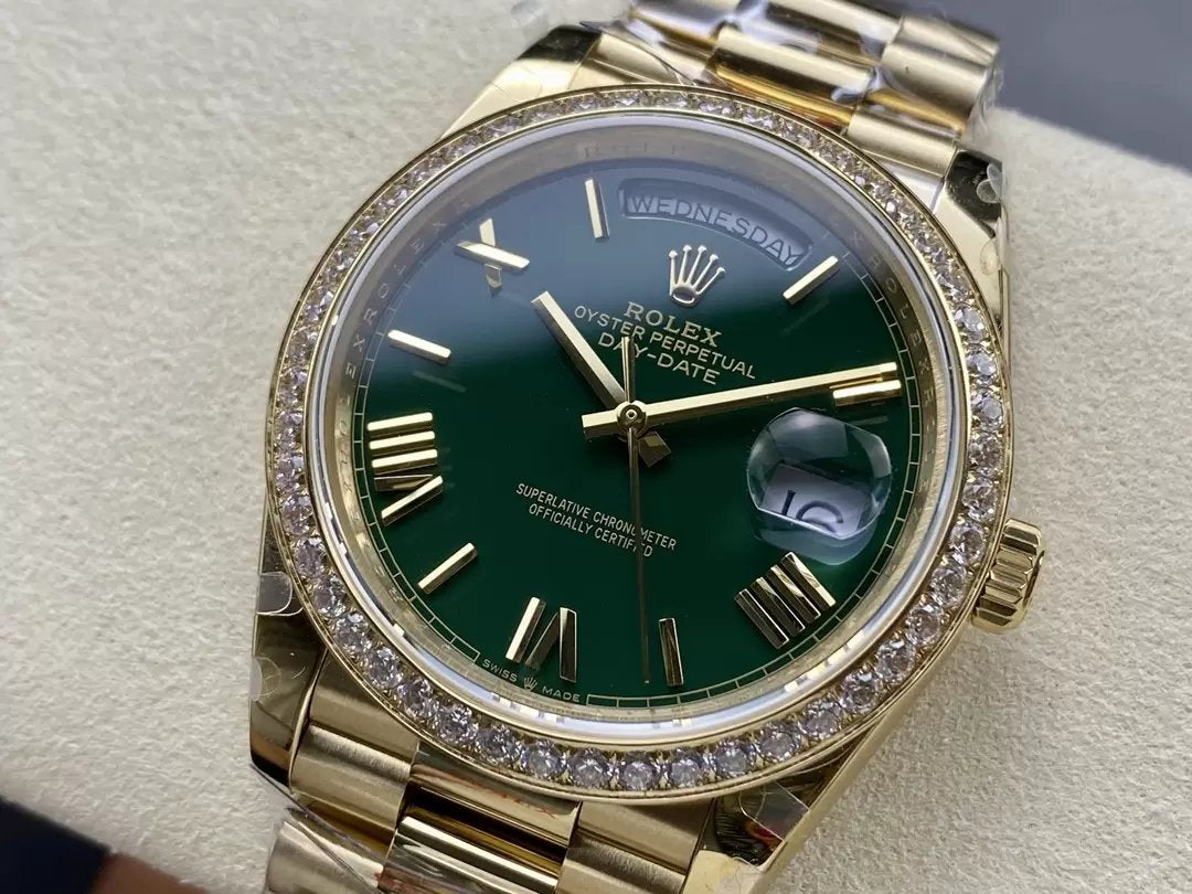 Rolex Day Date M228238 V5 40mm QF Factory 1:1 Best Edition Green Dial Bezel Stone