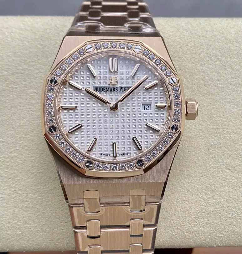 Audemars Piguet 67651 Quartz 33mm 1:1 Best Edition ZF Factory White Dial Rose Gold Diamond